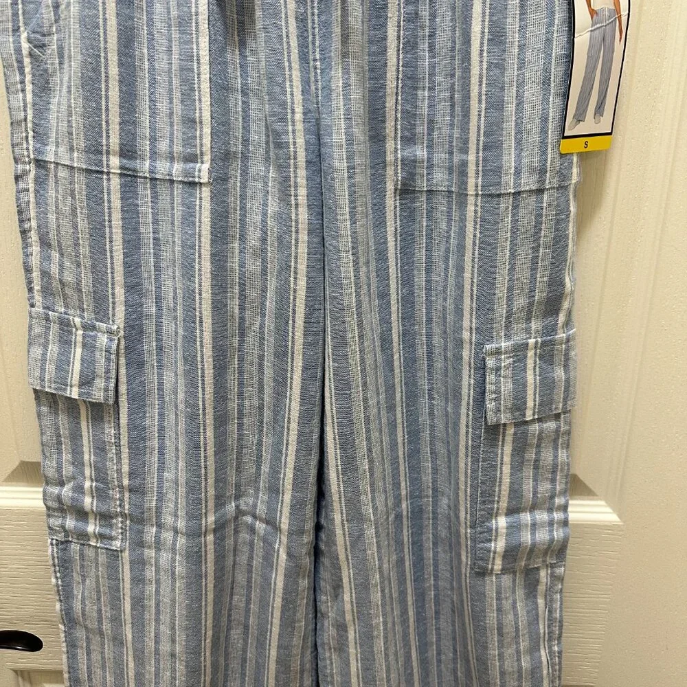 Roxy Women's Linen Blend Cargo Pant Size S Blue Cottagecore Coastal Boho (NEW) - Picture 8 of 15